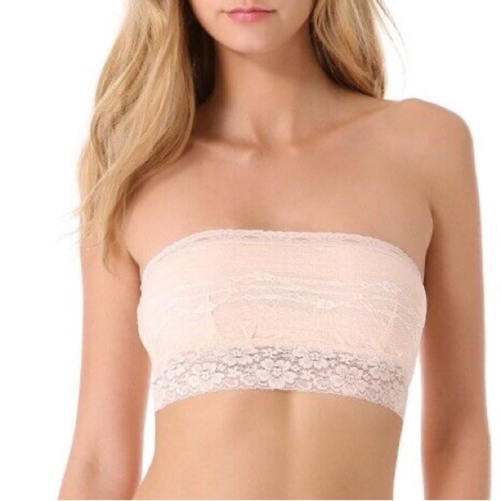 Free People Intimately Scalloped Lace Bandeau Bralette Top in Soft Pink NWT